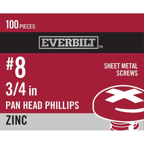 #8 x 3/4 in. Zinc Plated Phillips Pan Head Sheet Metal Screw (100-Pack)