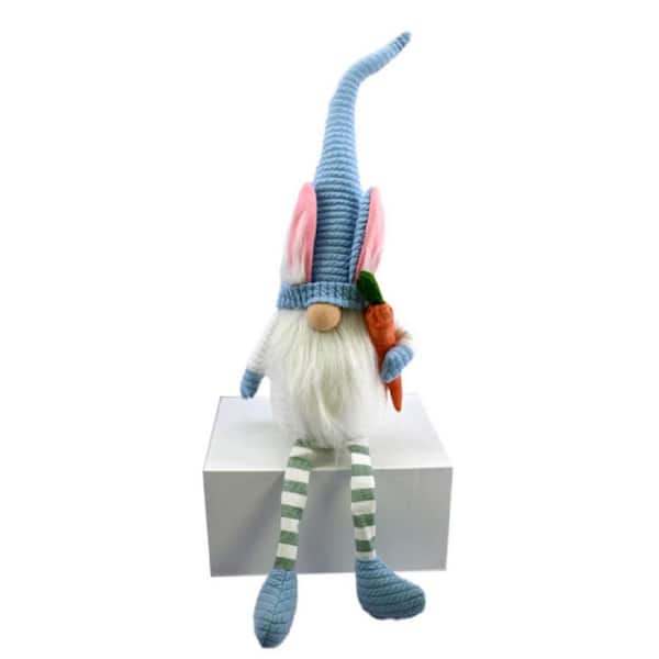 HomeRoots Jute Blue and White Fabric Easter Sitting Gnome