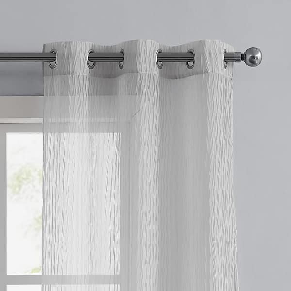 JUICY COUTURE Juicy Crushed Textured Light Gray Polyester Solid 38 in. W x 63 in. L Grommet Indoor Sheer Curtain (Set of 2)