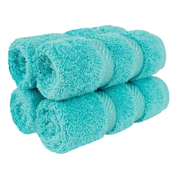American Soft Linen Washcloth Set 100% Turkish Cotton 4-Piece Face Hand Towels for Bathroom and Kitchen - Turquoise Blue