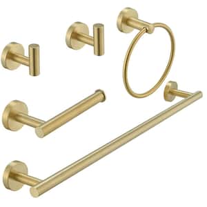 5-Piece Bath Hardware with Towel Bar Towel Hook Toilet Paper Holder and Towel Ring Set in Brushed Gold