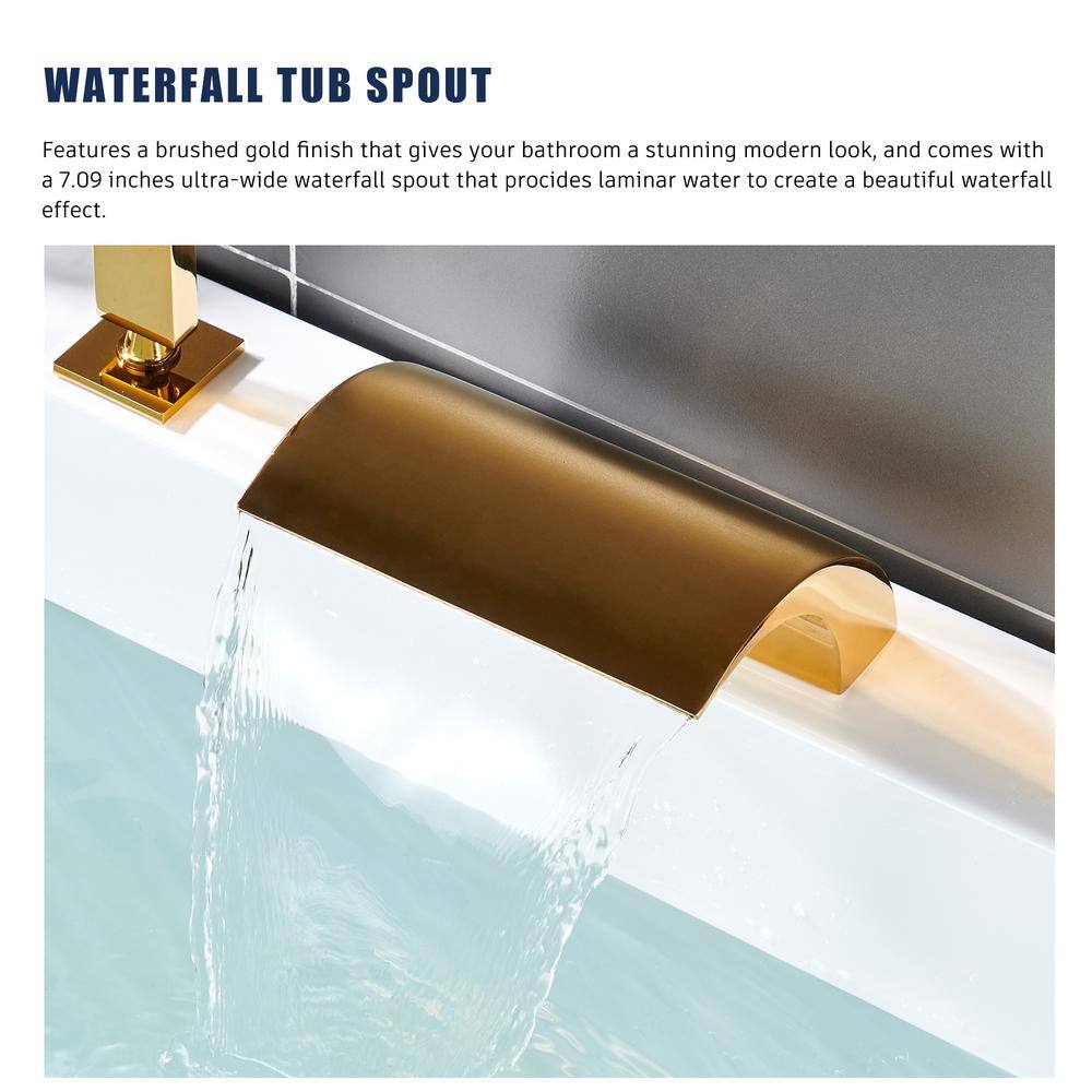 Gold Deck Mounted Waterfall Tub Faucet with Hand Shower