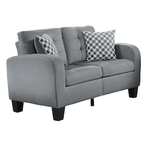 Forte 56.75 in. W Gray Textured Fabric Loveseat with 2-Pillows