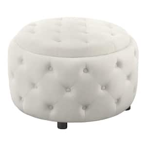 White Faux Leather Round Storage Ottoman