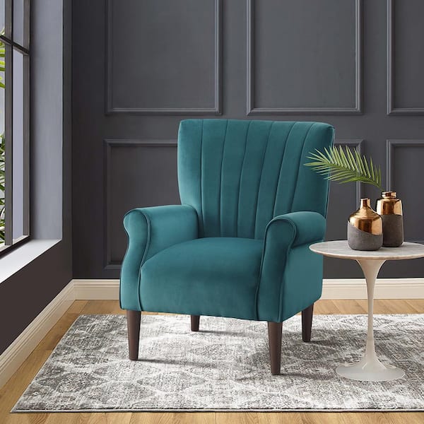 Lazzara Carlson Teal Velvet Club Channel Tufted Back Accent Chair