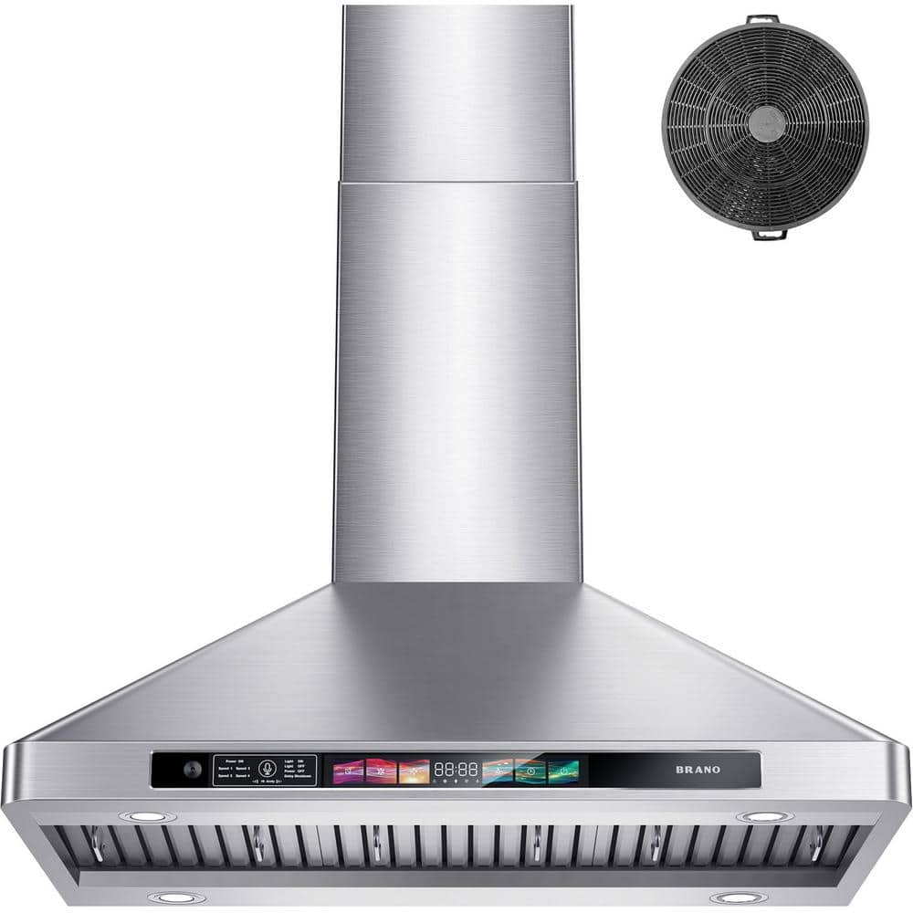 30 in. Convertible Wall Mounted Range Hood in Stainless Steel with 4 Speed Exhaust Fan, 4 Adjustable Lights, Memory Mode