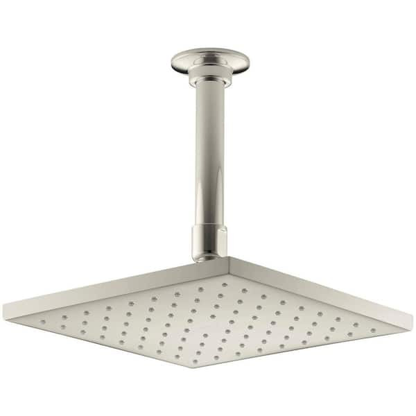 KOHLER 1-Spray Patterns 8 in. Ceiling Mount Square Fixed Shower Head with Katalyst Spray in Vibrant Polished Nickel