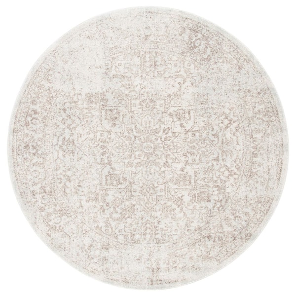 Evoke 10 ft. x 10 ft. Round Ivory/Taupe Distressed Border Medallion Area Rug
