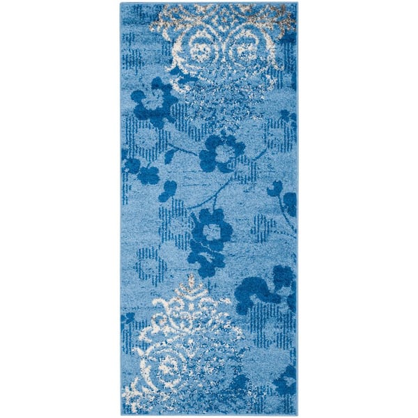 SAFAVIEH Adirondack Light Blue/Dark Blue 3 ft. x 6 ft. Floral Runner Rug