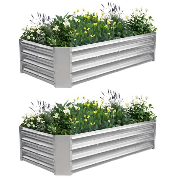 (2-Pack) 4 x 2 x 1 ft. Galvanized Steel Rectangle Raised Garden Bed Planter Box, Outdoor Silver Metal Garden Planter
