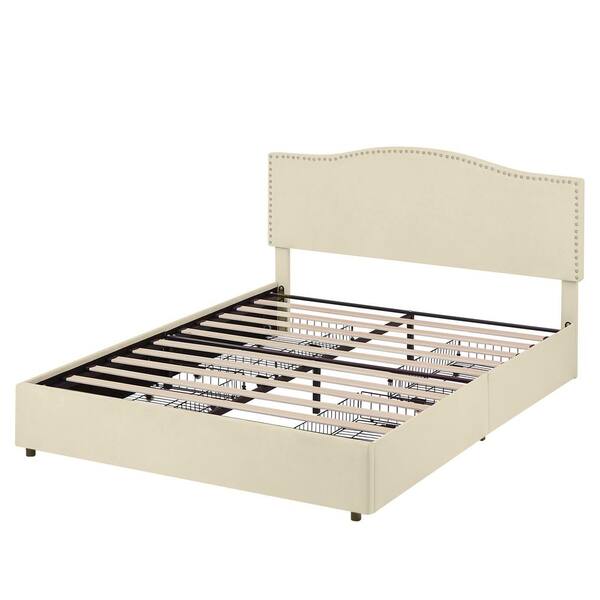 VECELO Velvet Storage Beige Metal Frame Full Platform Bed