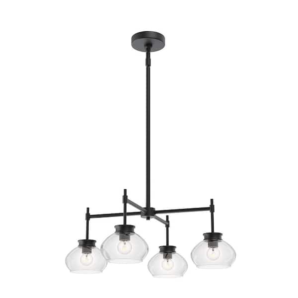 Kinsmon 24 in. Plug and Play 4-Light Matte Black Chandelier with SkyPlug