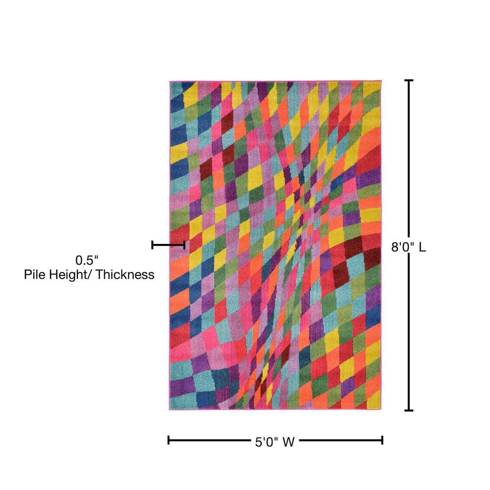 Colorful Geometric Rectangular Synthetic Area Rug 5' x 8'