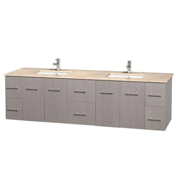 Wyndham Collection Centra 80 in. Double Vanity in Gray Oak with Marble Vanity Top in Ivory and Undermount Sinks