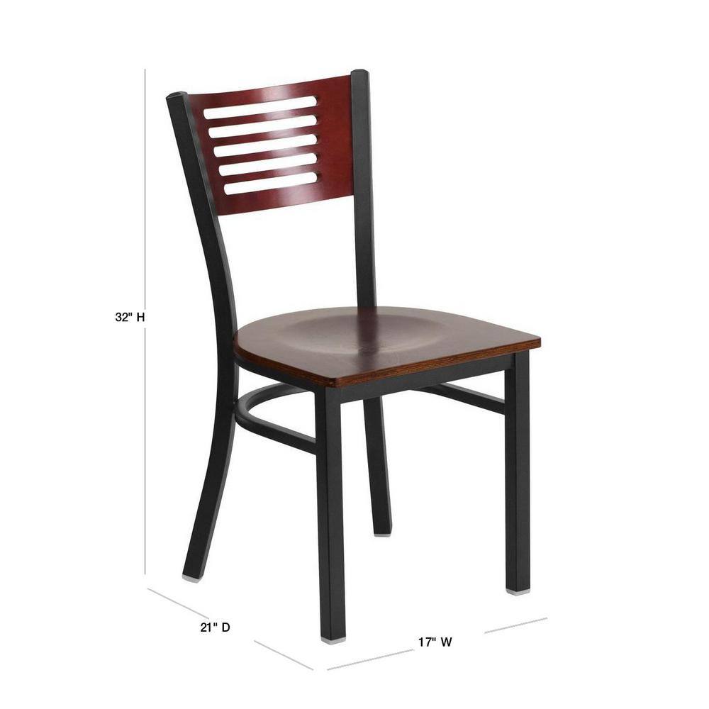 High Back Black Steel and Mahogany Wood Slat Side Chair