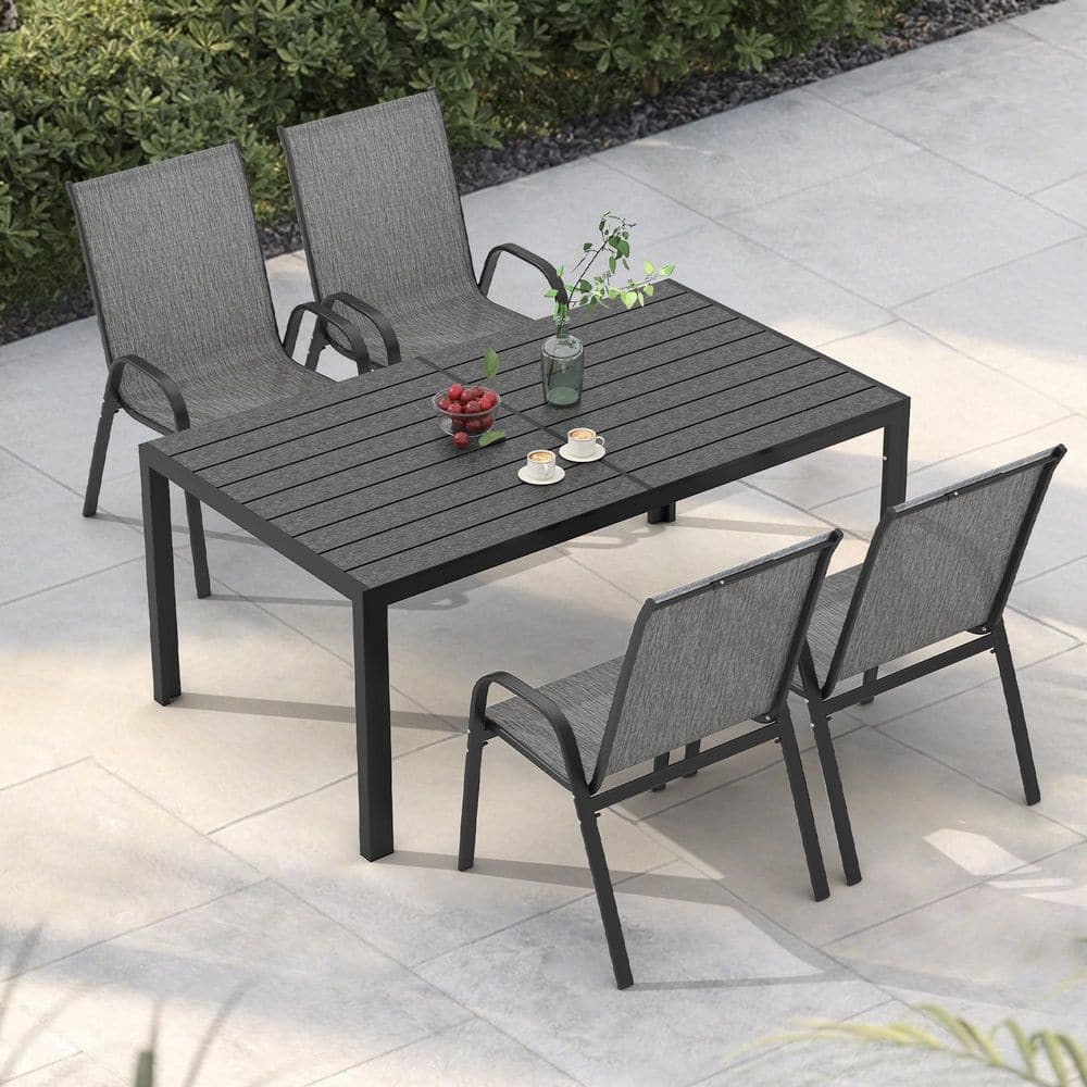 5-Piece Metal Outdoor Dining Set with 4-Textilene Stackable Chairs and Rectangular Table, Patio Dining Table (Set for 4) price history on PriceWatchPro