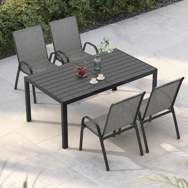 INNUMIA 5-Piece Metal Outdoor Dining Set with 4-Textilene Stackable Chairs and Rectangular Table, Patio Dining Table (Set for 4)