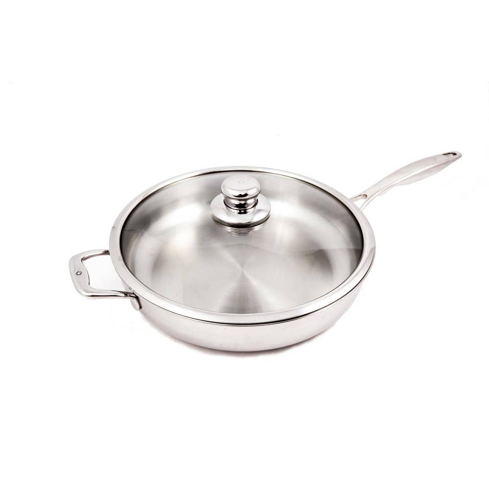 Oster Sangerfield 3 Piece 4 Quart Stainless Steel Saute Pan with Lid and Splatter Guard