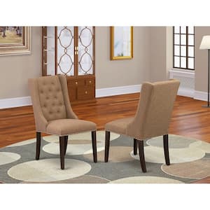 Mahogany, Parsons Dining Chairs - Light Sable Linen Fabric Upholstered Chairs, Set Of 2