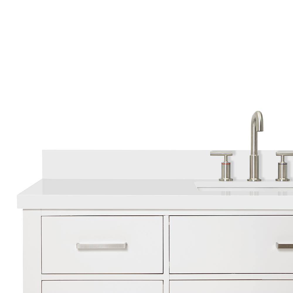 Bristol 61" White Solid Wood Freestanding Vanity with Quartz Top
