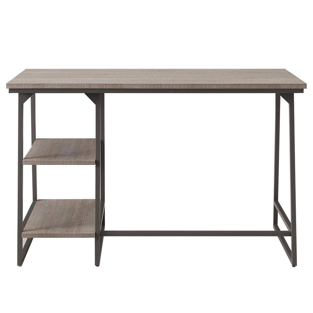 Design House Roughsawn Oak Desk with Gunmetal Frame and Tiered Shelves