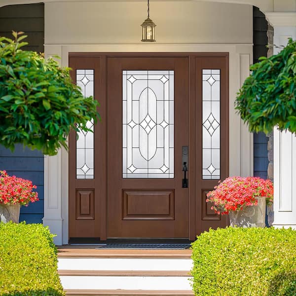 Regency 68 in. x 80 in. 3/4L Axis Glass LHIS Chestnut Mahogany Fiberglass Prehung Front Door w/ 14 in.-3/4SLs 4-9/16