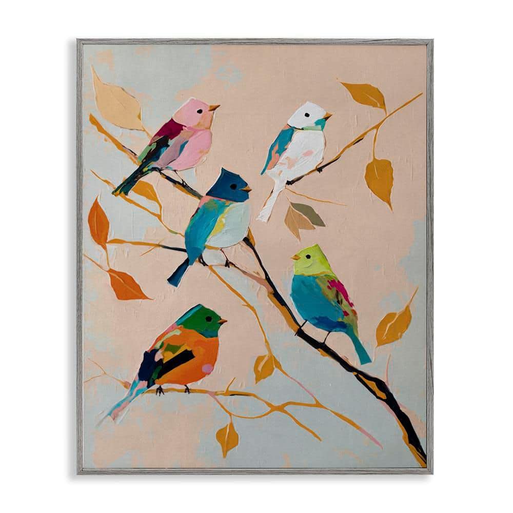 Parakeets on Fall Branch by Svetlana Aleynikova Gray Framed Animal Giclee Art Print 20 in. x 16 in. price history on PriceWatchPro