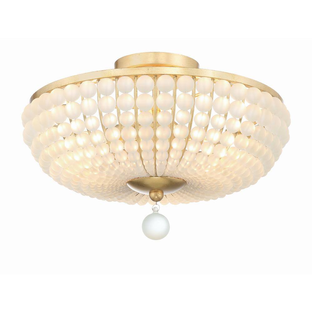 Bella Antique Gold and Frosted Glass Bead Flush Mount Ceiling Light