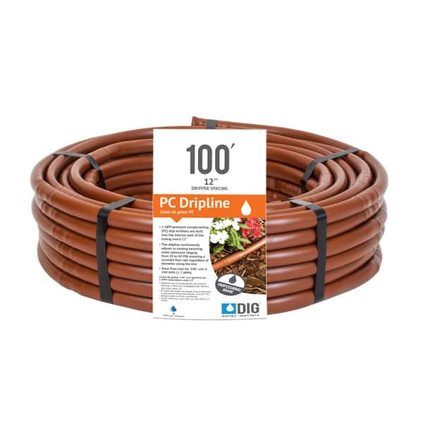 DIG 0.50 in. x 100 ft. Earthline Brown PC 1-GPH Pressure Compensating Drip or Emitter Line Tubing with 12 in. Spacing (.700)