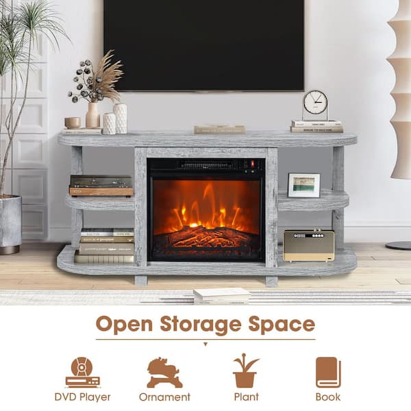 IHOMEadore 48 in. Light Gray Corner Fireplace TV Stand Media