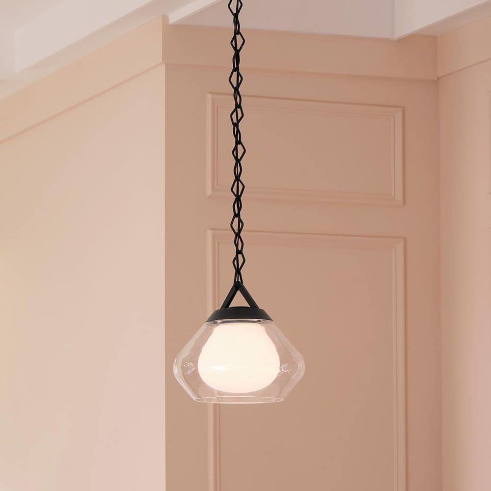 Nella 12 in. 1 Light Pendant with Clear Outer Glass with Opal Interior Glass in Black price history on PriceWatchPro