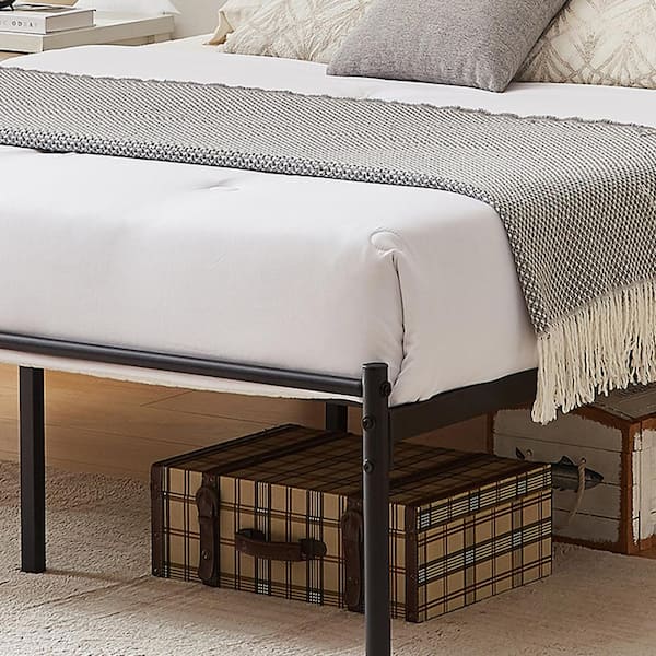 Bed Frame Black Metal Frame Queen Platform Bed with Headboard, Sturdy Steel Slat Support, No Box Spring Needed