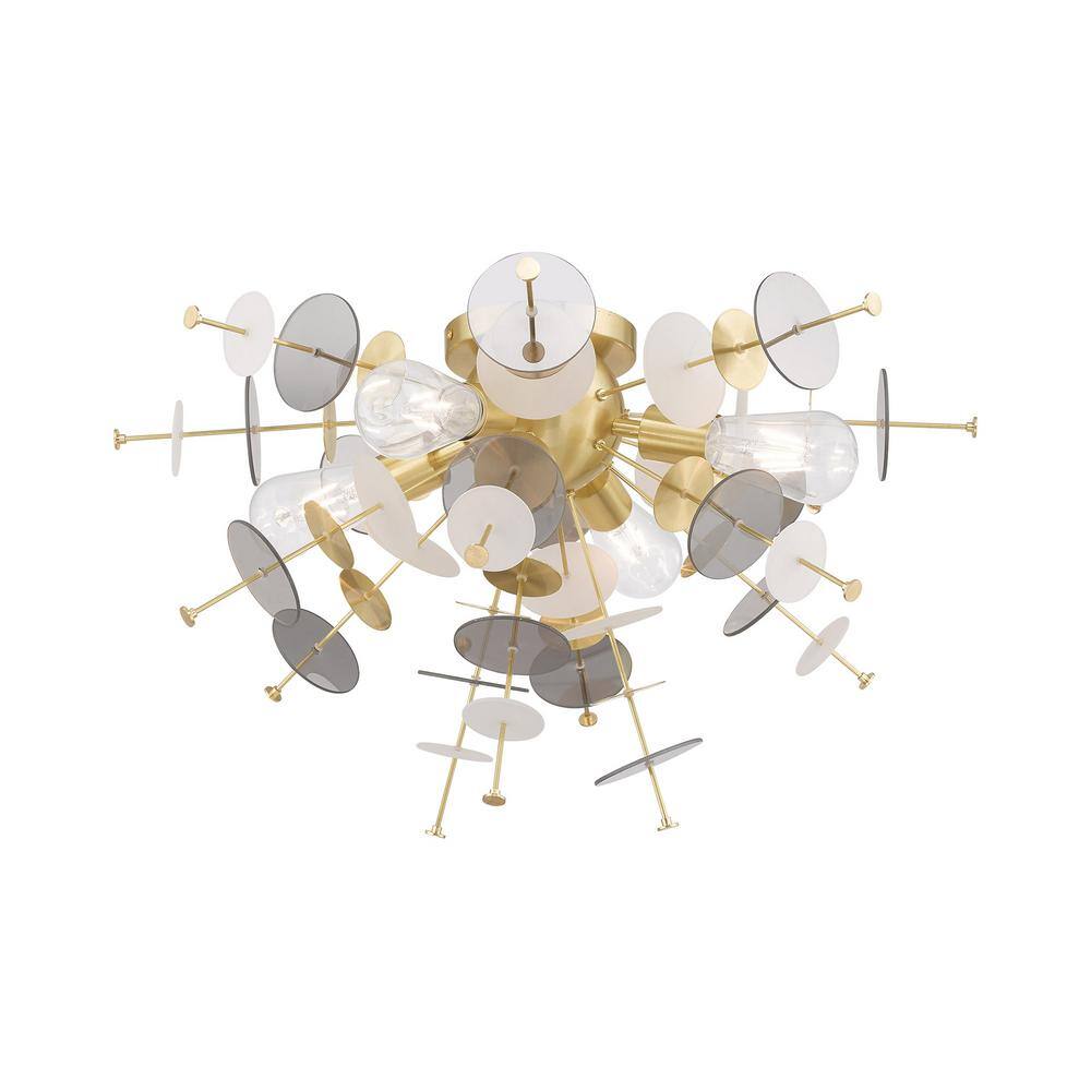 Satin Brass and Glass 4-Light Flush Mount Ceiling Fixture