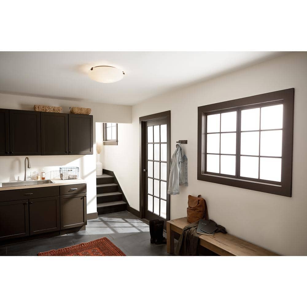 Olde Bronze 3-Light Flush Mount with Stain Etched White Glass
