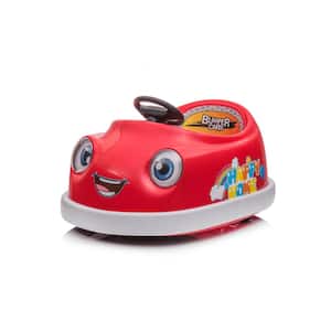 12v Dual Bumper Car for Kids 1-6 Years Old Electric Car with Pushrod Dinner Plate USB BT Music Rocking Horse Mode, Red