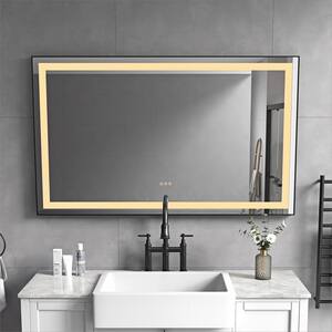 60 in. W x 36 in. H Large Rectangular Framed LED Light Anti-Fog Wall Bathroom Vanity Mirror in Gold