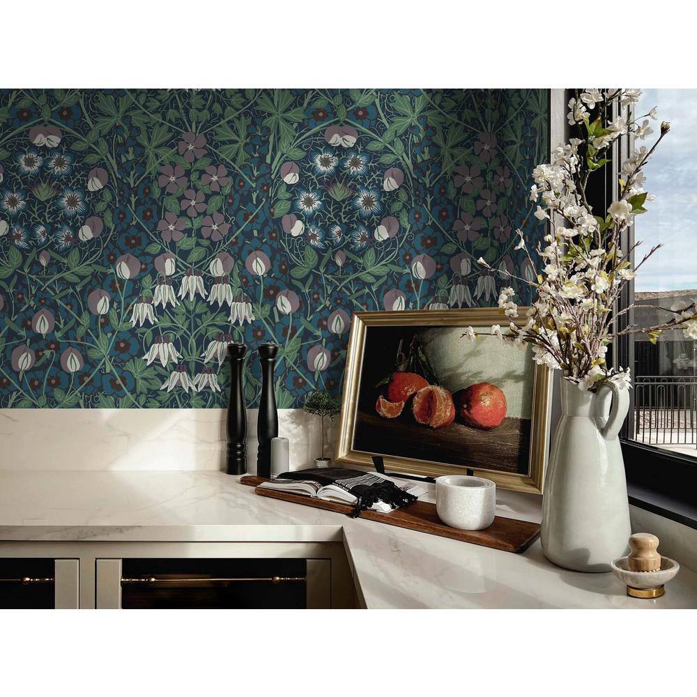 Deep Ocean and Purple Haze Floral Vinyl Peel and Stick Wallpaper