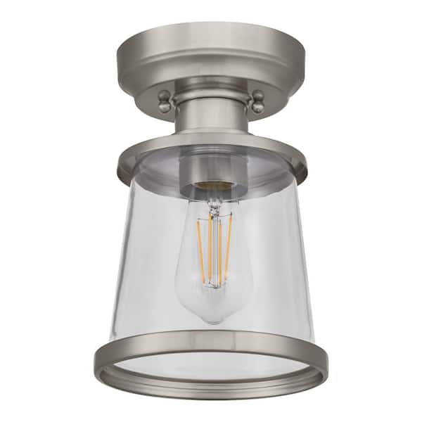 Hampton Bay Rigby 9.6 in. 1-Light Brushed Nickel Round Flush Mount, Farmhouse Ceiling Light
