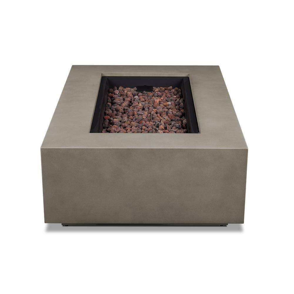 Mist Gray Rectangular Gas Fire Pit Table with Lava Rocks