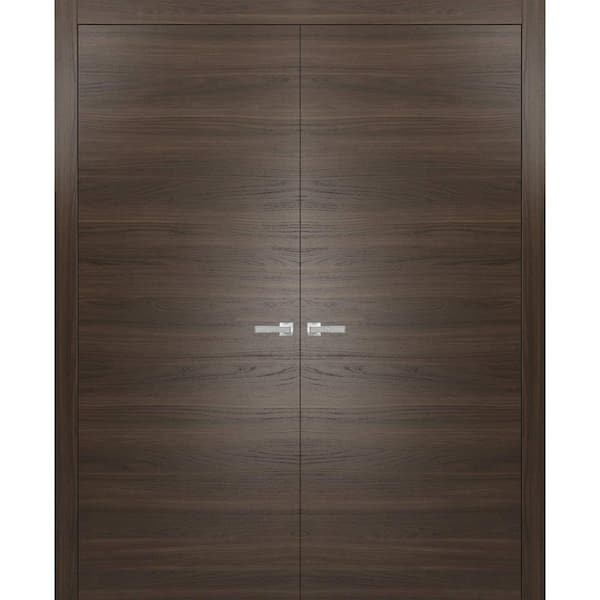Sartodoors 0010 36 in. x 80 in. Flush No Bore Chocolate Ash Finished Pine Wood Interior Door Slab with French Hardware