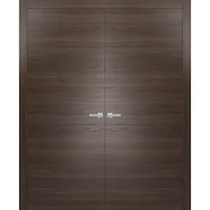 0010 60 in. x 80 in. Flush No Bore Chocolate Ash Finished Pine Wood Interior Door Slab with French Hardware