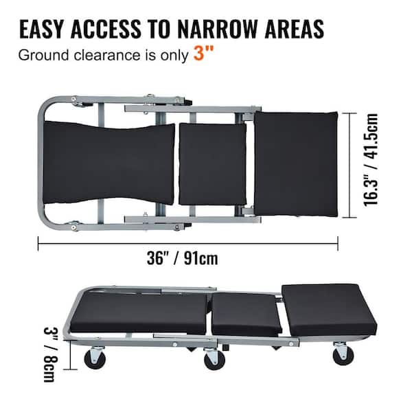 Z-Creeper Seat, 2 in 1 Rolling Folding Car Creeper/Stool, 300 lbs. Capacity Mechanic Creeper, Low Profile Creeper, Black