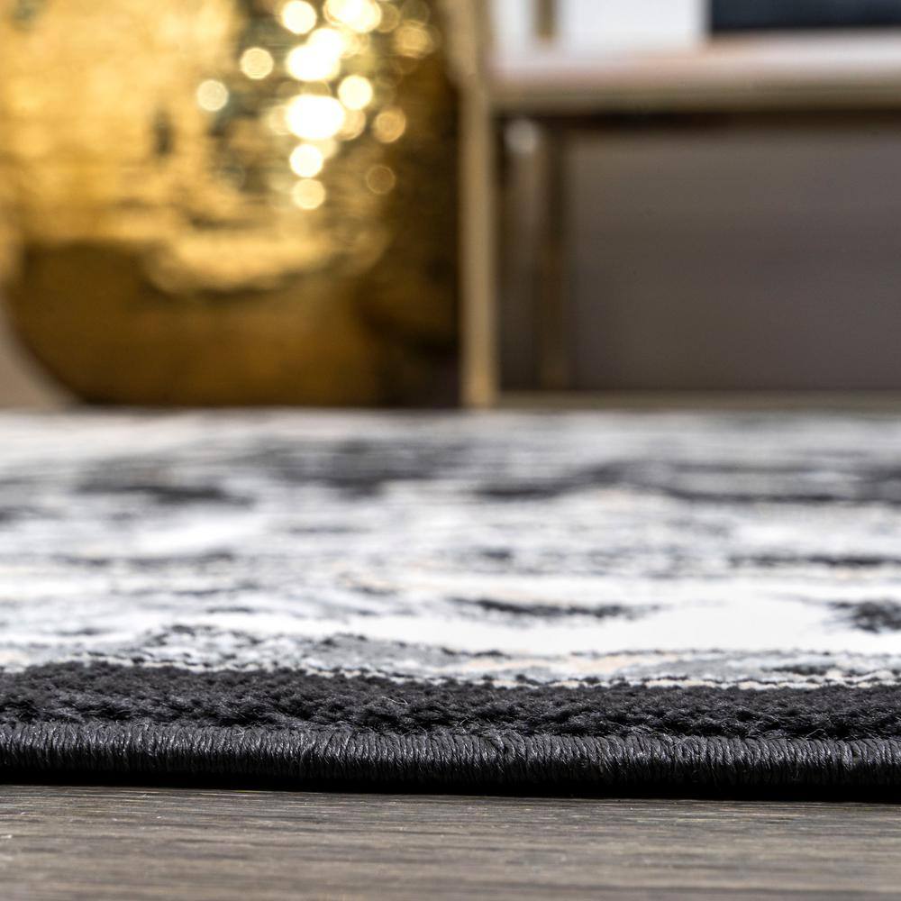 Elegant Persian-Inspired 4' x 6' Black and Cream Synthetic Rug