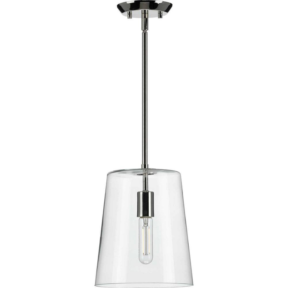 Clarion 9" Polished Nickel Pendant with Clear Glass Shade