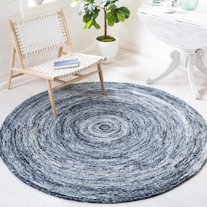 Ikat Grey 6 ft. x 6 ft. Solid Color Round Area Rug