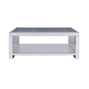 Malish 48 in. Silver Large Rectangle Glass Coffee Table with Shelf