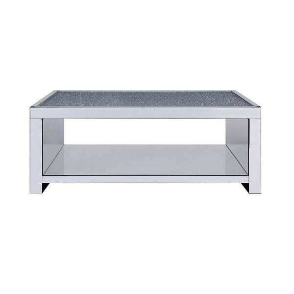 Acme Furniture Malish 48 in. Silver Large Rectangle Glass Coffee Table with Shelf