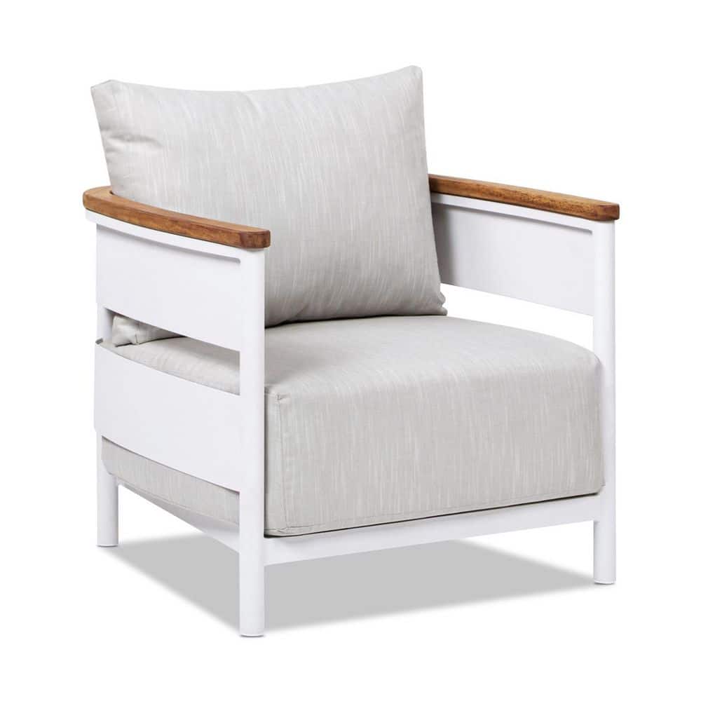 Rhodes 29 in. Upholstered Teak and Aluminum Patio Arm Chair in Birch Gray Chenille price history on PriceWatchPro