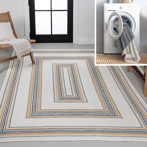 Argo Classic Nautical Mitre Stripe Reversible Machine-Washable Navy/Cream 4 ft. x 6 ft. Indoor/Outdoor Area Rug