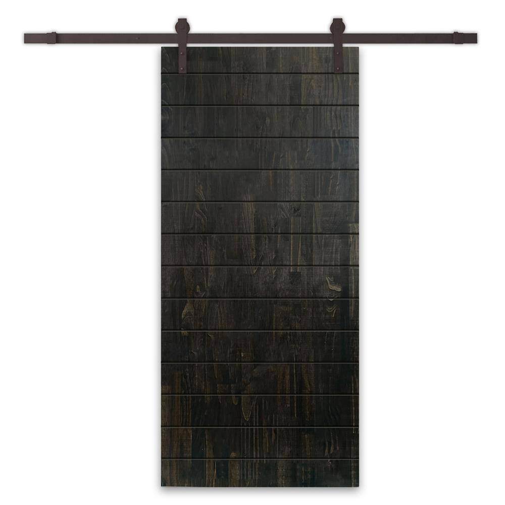 36 in. x 84 in. Charcoal Black Stained Pine Wood Modern Interior Sliding Barn Door with Hardware Kit price history on PriceWatchPro